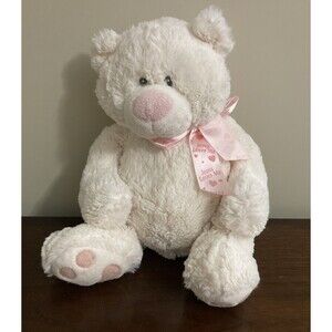 Baby Ganz Jesus Loves Me Ribbon Teddy Bear White Pink Floppy 16"